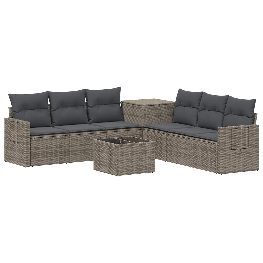 Sofa Set 8 pcs Grey and Dark Grey Poly Rattan and Steel