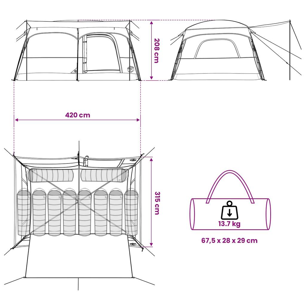 Family Tent Olive Green 420 x 305 x 200 cm Polyester and Steel