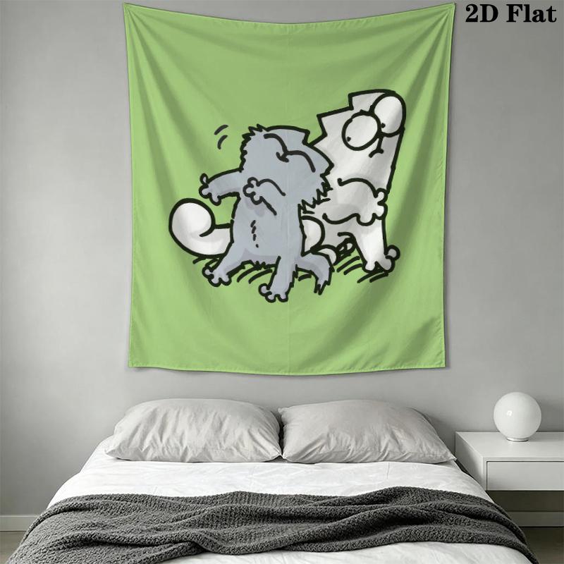 Simon‘s Cat Wall Tapestry Aesthetic Wall Hanging Printed Fabric Blanket Decorative Tapestries for Bedroom Living Room Home Decor