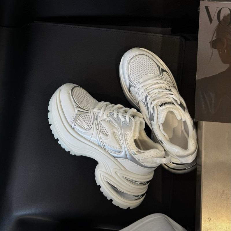 Leather mesh platform dad shoes women's spring new fashion small height increase sports and leisure shoes