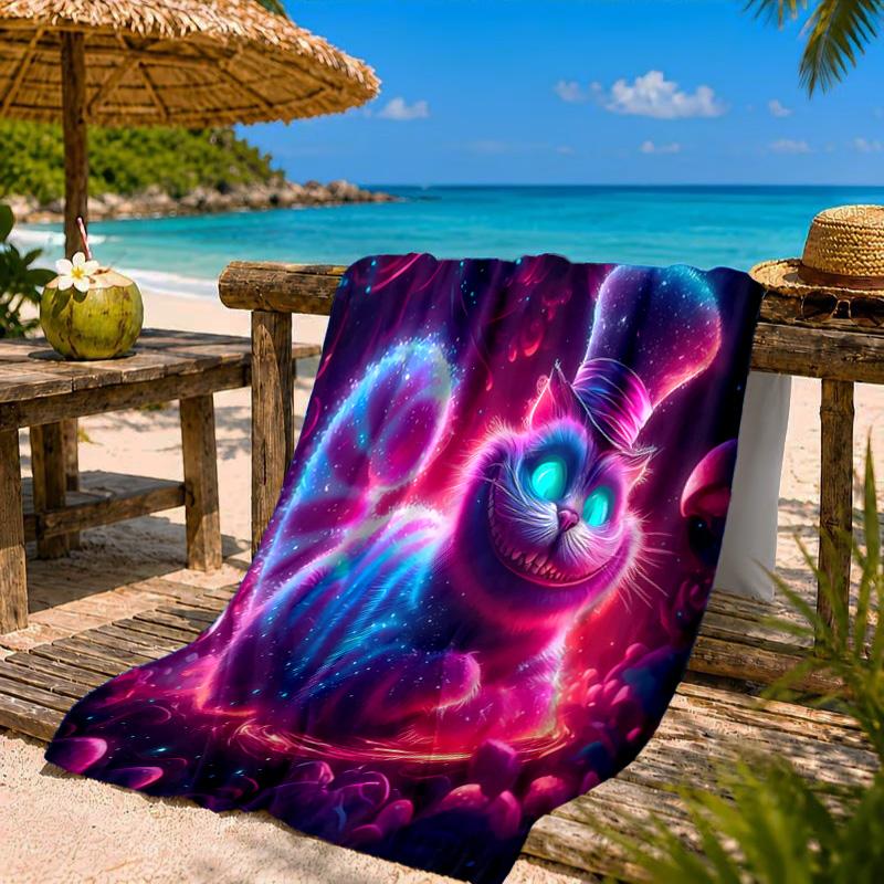 Che-shire Cat Smile Beach Towel Microfiber Beach Towel, Lightweight and Quick-Dry, for Summer Travel, Swimming Pool Fan Birthday Gift