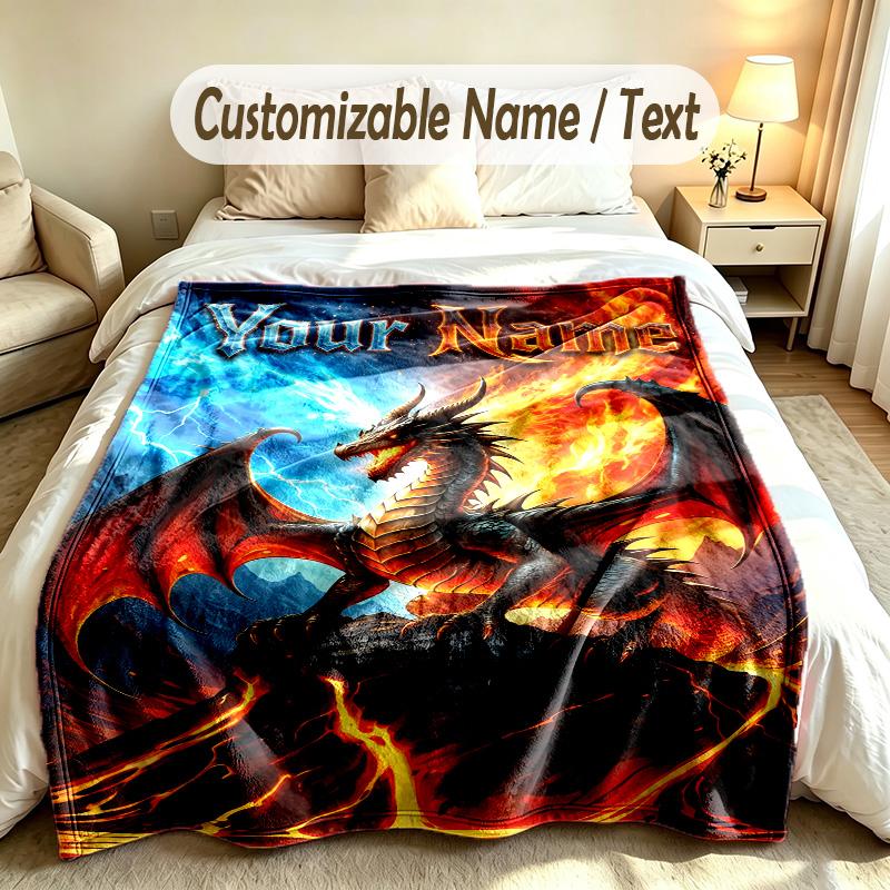 Dragon Phoenix Theme Soft Blanket Personalized Custom Name Text Print Warm Blanket Home Sofa Bedroom Decor