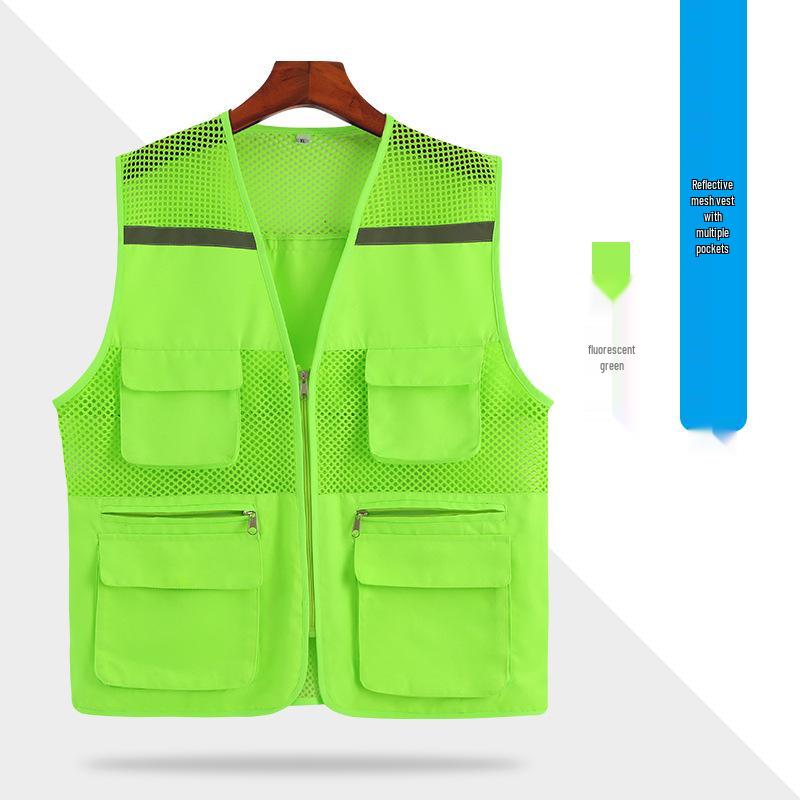 

Светоотражающий жилет безопасности фотожурналиста с несколькими карманами и логотипом 4XL флуоресцентный зеленый