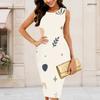 Women Plus Size Round Neck Sleeveless Printed Bodycon Midi Dress