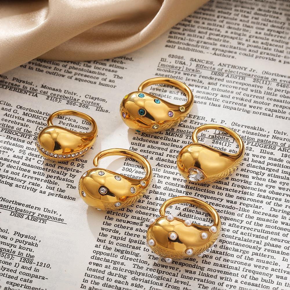 PVD Gros Waterdrop Multicolor Strass Inel Deschidebil Oțel Inoxidabil Perla Luciu Indie Inele Femei Bijuterii Vintage Designer