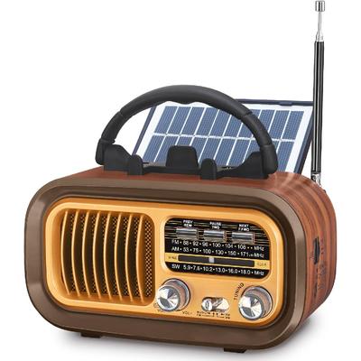Small Retro Vintage Radio Bluetooth, Portable Radio AM FM, Solar/Battery Operated Radio/Rechargeable Radio, TWS, Support TF Card/USB Playing
