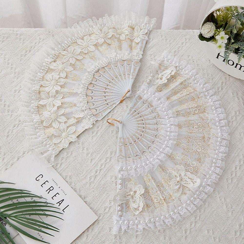 Elegant Lace Fan White Wedding Hand Fan Retro Handheld Fan for Women