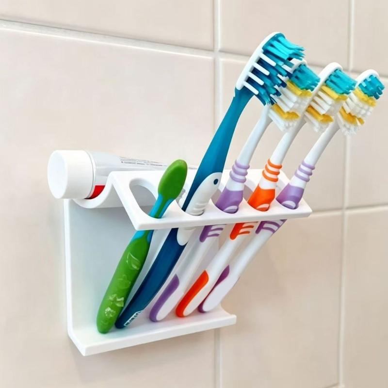 5-Opening 3D Print Toothbrush Rack, Wall-Hanging Storage Holder with Open Structure for Cleaning Counter Space, Bathroom Accessory