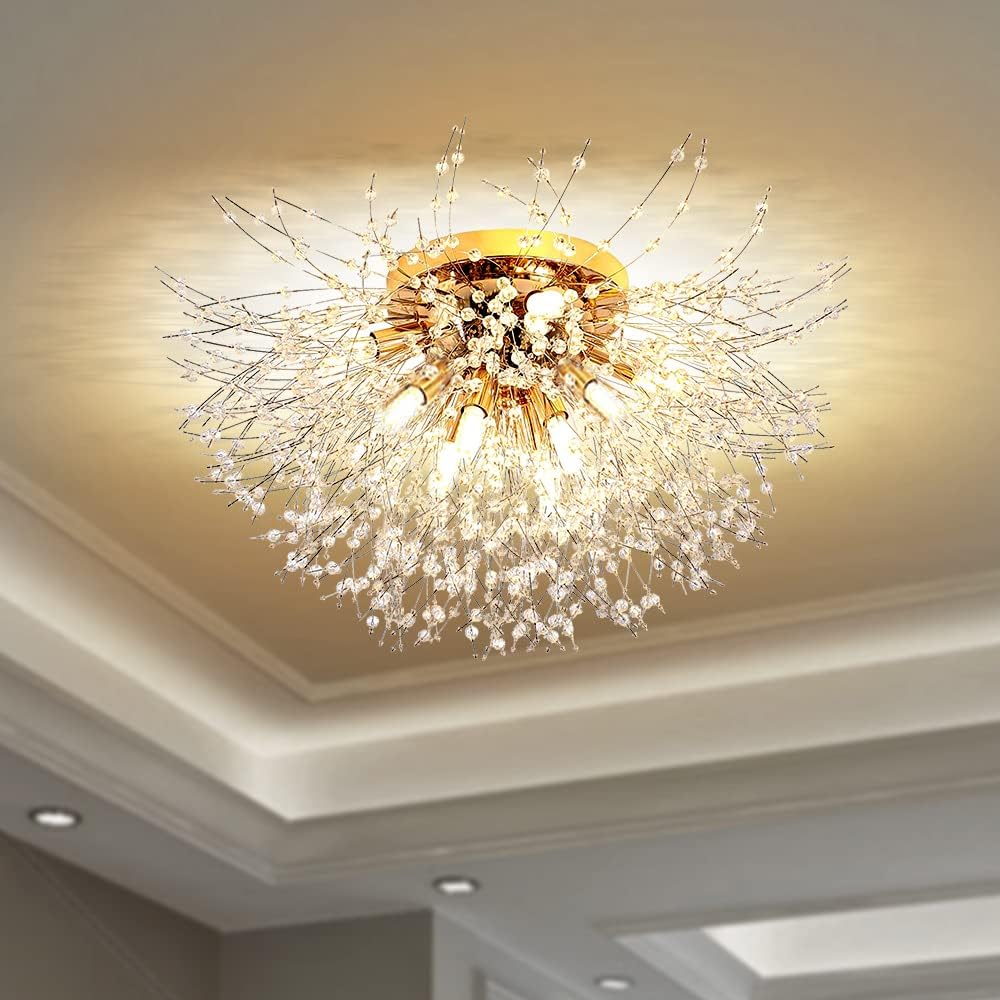 Modern Crystal Chandeliers Ceiling Light, Fireworks Chandelider, Gold Crystals Ceiling Lights, 8 G9 LED, For Living Room, Bedroom, Dining Room