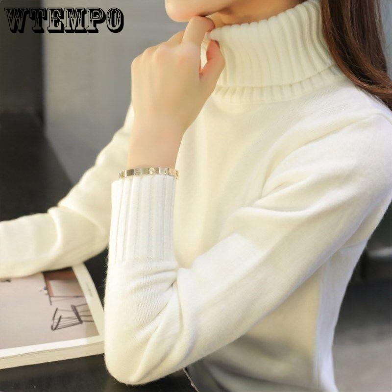 Turtleneck Knitted Sweater for Women Korean - Style Slimming Short Pullover Warm Long - Sleeved Knitted Sweater