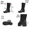Direct Supply Leather Buckle Belt Fashion Boots Women'S Square Head Thick Heel Belt Buckle Straight Boots Body Autumn Winter Versatile Women'S Boots
