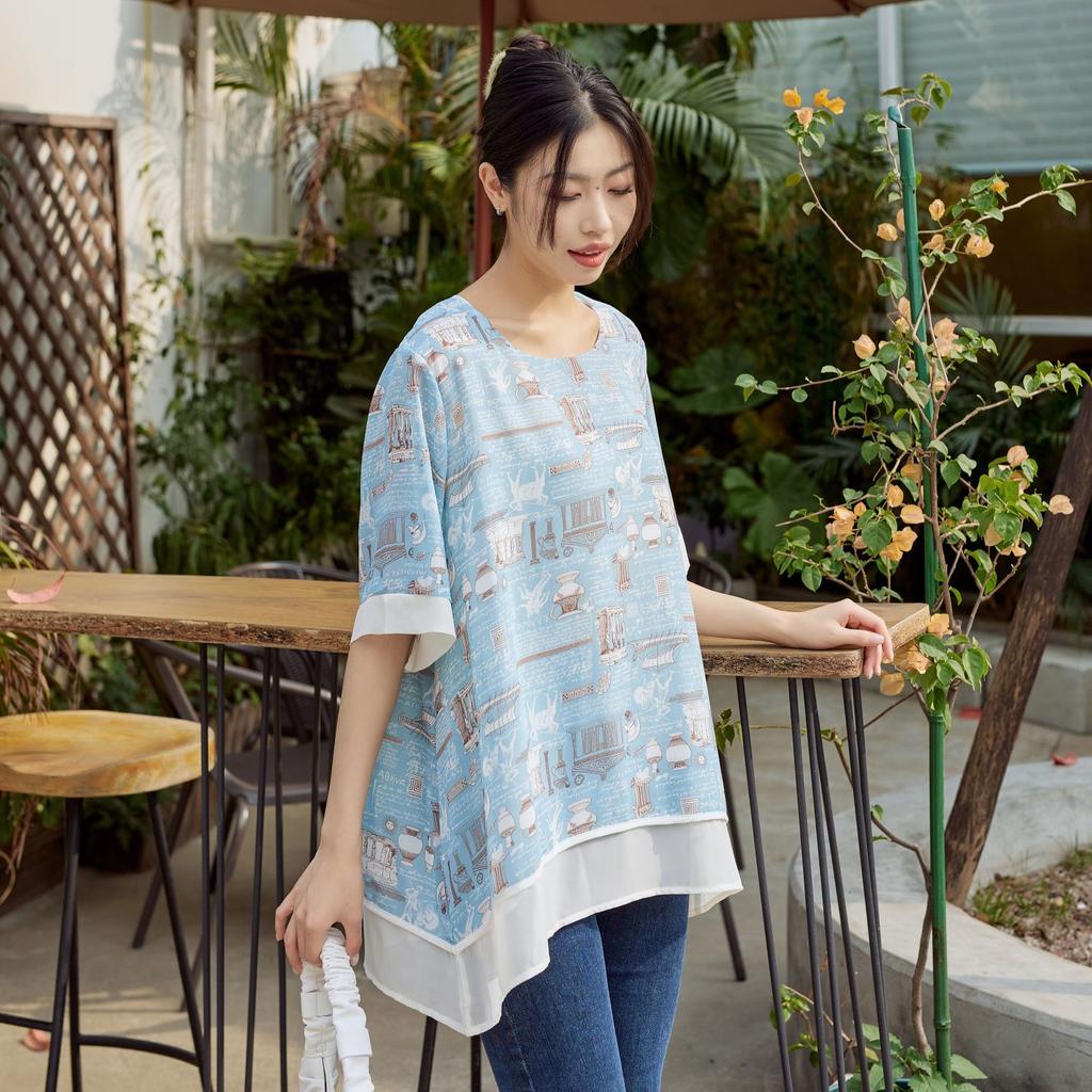 DIMANAF 2024 Sommer Übergröße Damen Vinatge Design Blumendruck Elegante Oberteile Lockere Hosen Weiblich Sommer Gelb