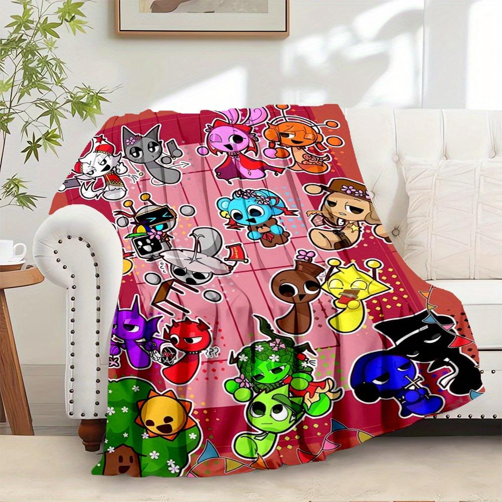 1pc sprunki,Cartoon ,IllustrationPrint Blanket Suitable for All Seasons, Perfect for Home, Travel, or Camping