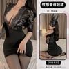 Sexy Secretary Uniform Seduction Deep V Breast Lace Perspective Sex Underwear Skinny Hip Wrap Skirt Sex Underwear Women