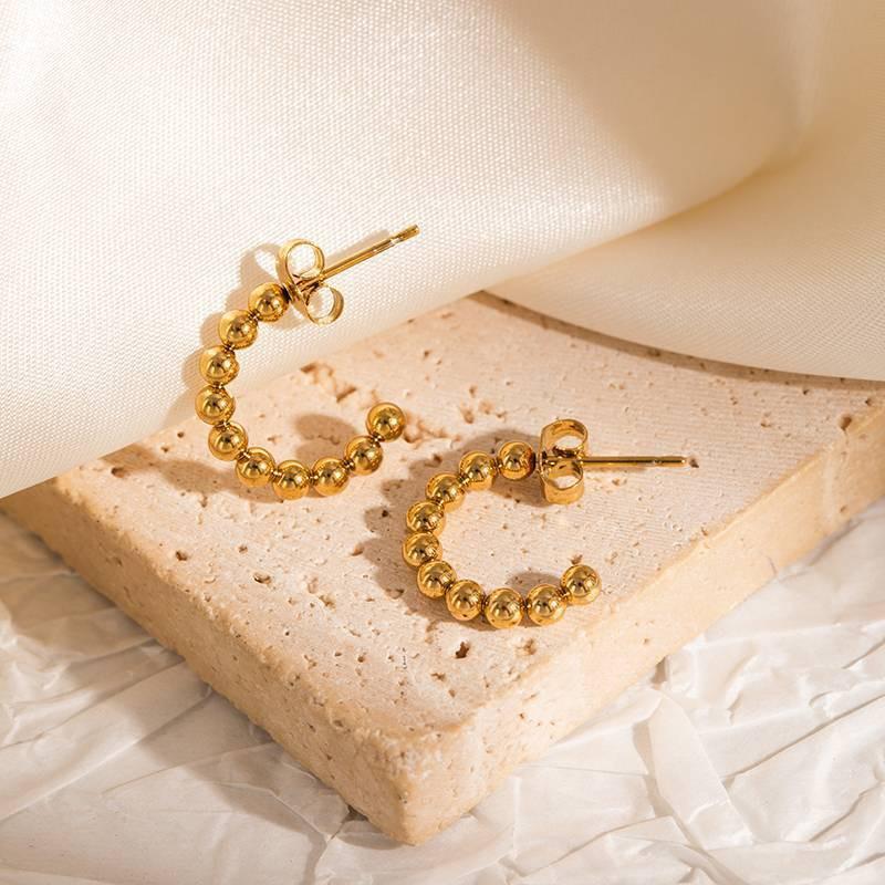 Gold-Plated Gradient Bead Hoop Earrings for Women - Niche Fashion Design