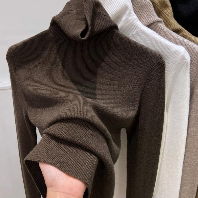 Women's Autumn Winter Slimming Pile-Collar Base Layer - Slim-Fit High-Neck Pullover Knit Sweater for Inner Wear