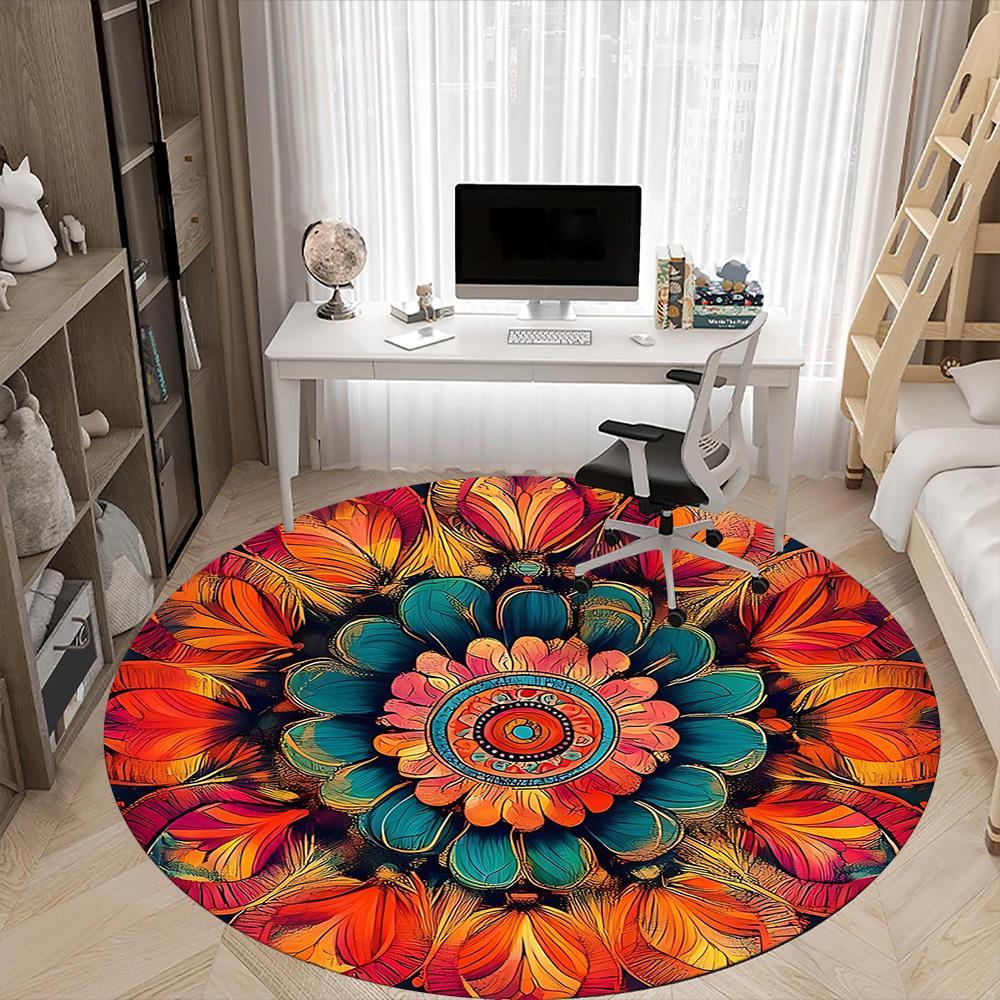 1PC Floral Mandala Office Round Area Rug, Indoor Mat Suitable ForOffice, Under Office Chairs Bedroom Living Room Home Decor, Room Deco f046