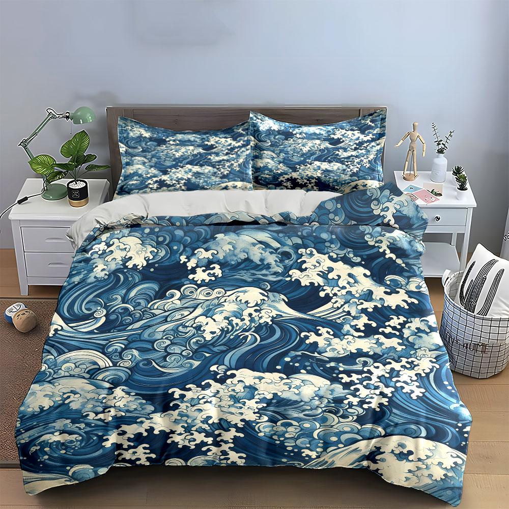 Ocean Waves Art Three-Piece Set Soft Comfortable Duvet Cover Bedding Set Included 1*Duvet Cover & 2*Pillowcases, Gift