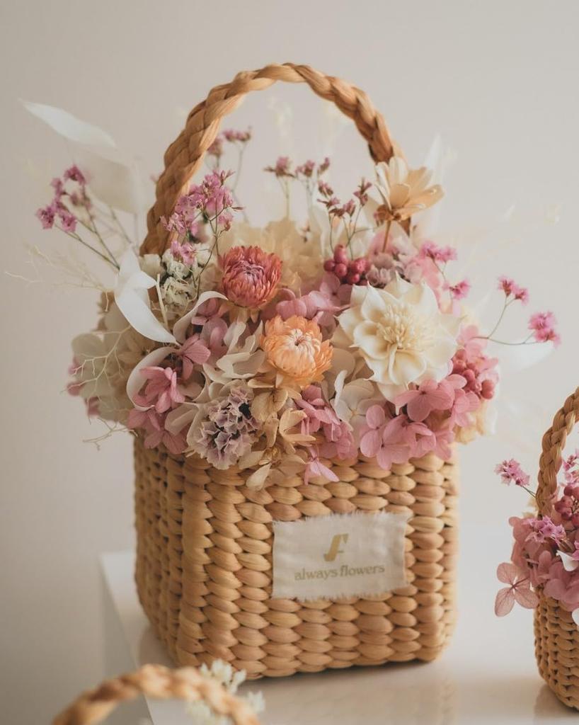 Flower Bag Square Basket Bag Ferique Pink Dried Preserved Flowers Gift for Wedding Wedding Grand Respect for the Aged Retirement Farewell Gift No.3 /