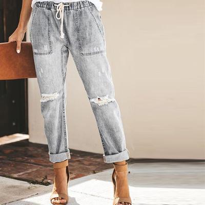 Ripped Jeans Vintage High Waist Casual Korean Style Hole Denim Pencil Pants Women Trousers
