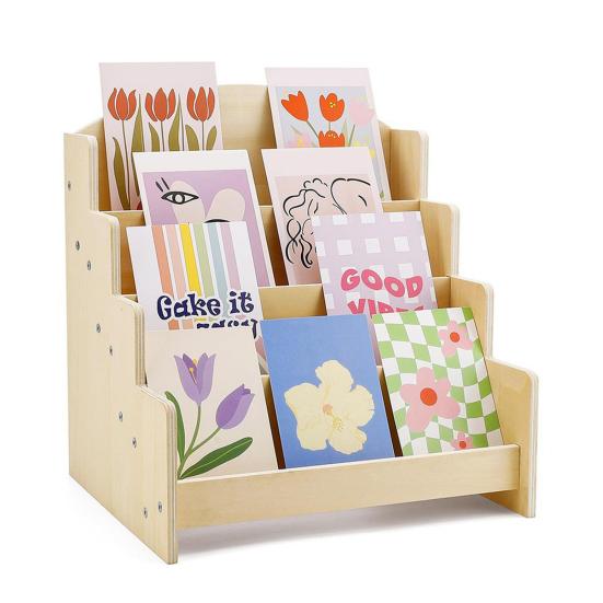 Greeting Card Display Stand High Stability Easy To Install Multipurpose 4-Tiered Wooden Organizer Rack Photos Brochure Holder