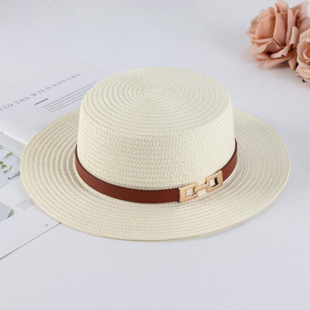 Women's Retro British Style Sun Hat with Rhinestone Letter & Leather Belt