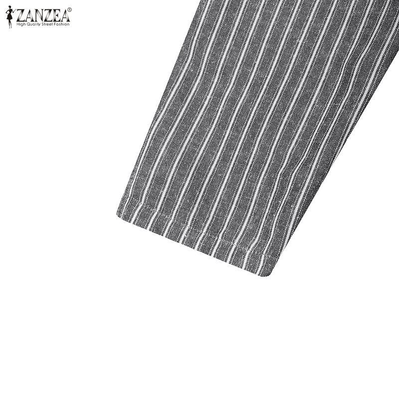 ZANZEA Dámské ležérní pruhované šaty košilového střihu s dlouhým rukávem a límcem