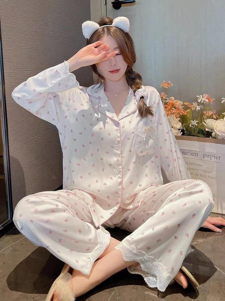 Women's Silk-Blend Pajama Set - Long Sleeve, Lightweight, Spring/Autumn 2023 Style