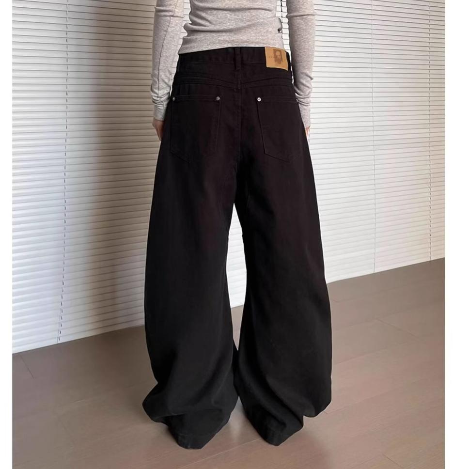 Women American Retro Knife Edge Denim Pants Y2K Spring Autumn Jeans Loose Casual Wide-leg Trousers