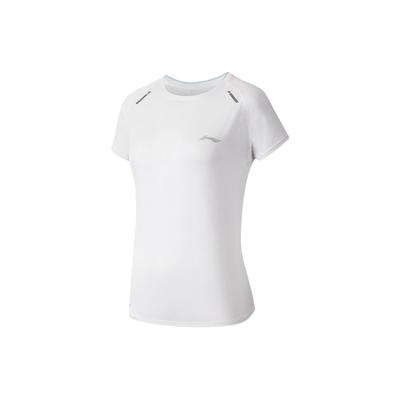 Série de Corrida Li Ning Cor Sólida Secagem Rápida Respirável Manga Curta Camiseta Tops Femininos Branco ATSS554-1