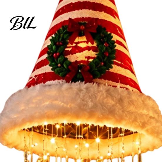 Indoor Outdoor Xmas Decor Christmas Hat Hanging Lantern, Glowing Santa Cap Decorative Light with LED String Seasonal Home Atmosphere And Pendants,