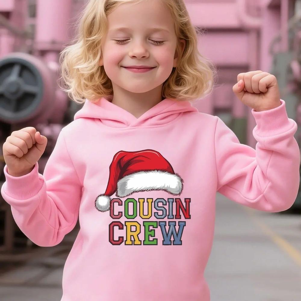 

Рождественская спортивная детская толстовка с капюшоном и надписью Christmas Crew, мягкий и эластичный полиэстеровый пуловер, толстовка с капюшоном для девочек 100