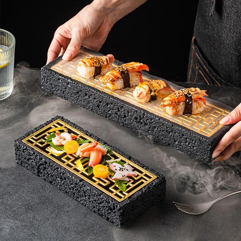 Characteristic Creative Rectangular Sushi Plate Molecular Cuisine Sashimi Tableware Yijing Dry Ice Japanese Dim Sum Western Dish