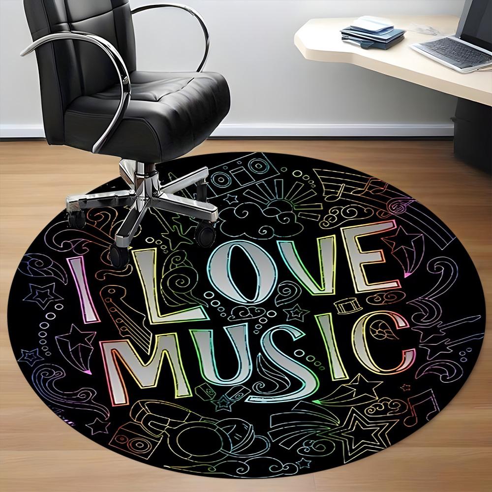 1pc Music Lovers Chair Carpet for Office, Round Polyester Mat, Indoor Decor for Office, Easycare Fabric, Washable Non-slip Area Carpet