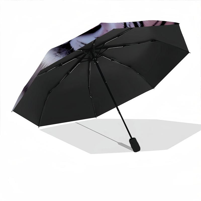1pc White Tiger Print Automatic Open/Close Umbrella - Portable Collapsible Umbrella with 8-Rib Stability, Fashion Lovers yy251017200