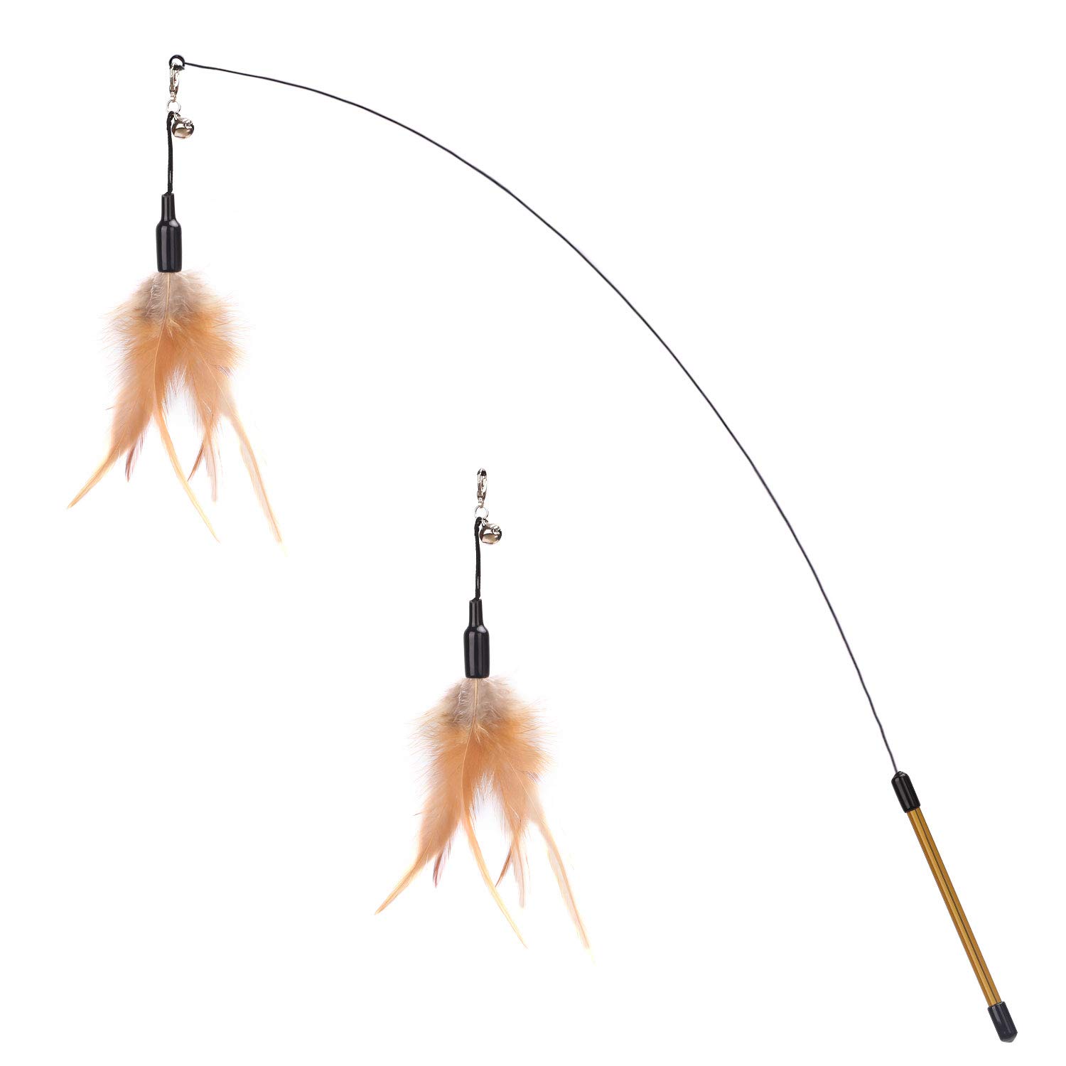 

Pawaboo Cat Toy, Feather Wand with Bell, Cat Play Toy, Includes 1 Replacement, Helps Relieve Boredom, Engages Interaction, and Relieves Stress, Brown