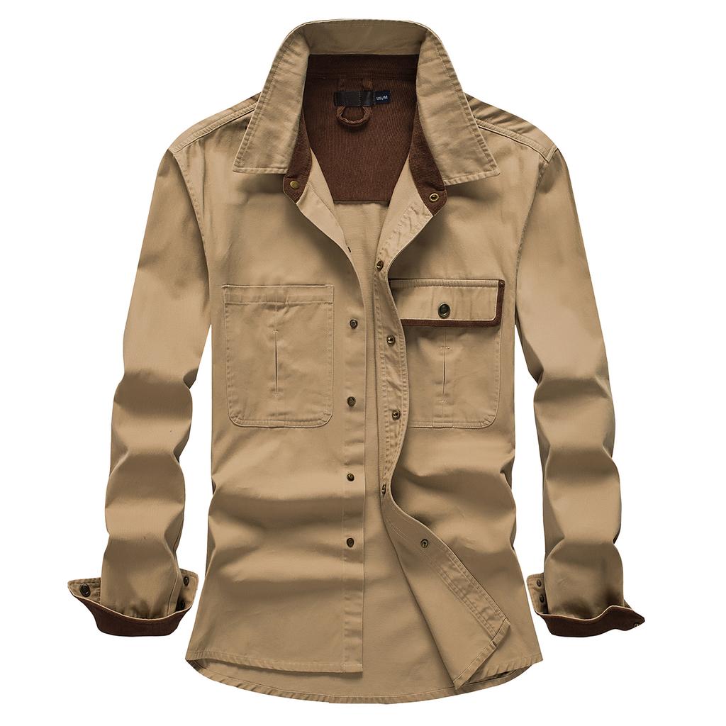 Spring and Autumn Men's Cotton Long Sleeve Shirt, Large Size Loose Corduroy Shirt, Casual Thin Shirt