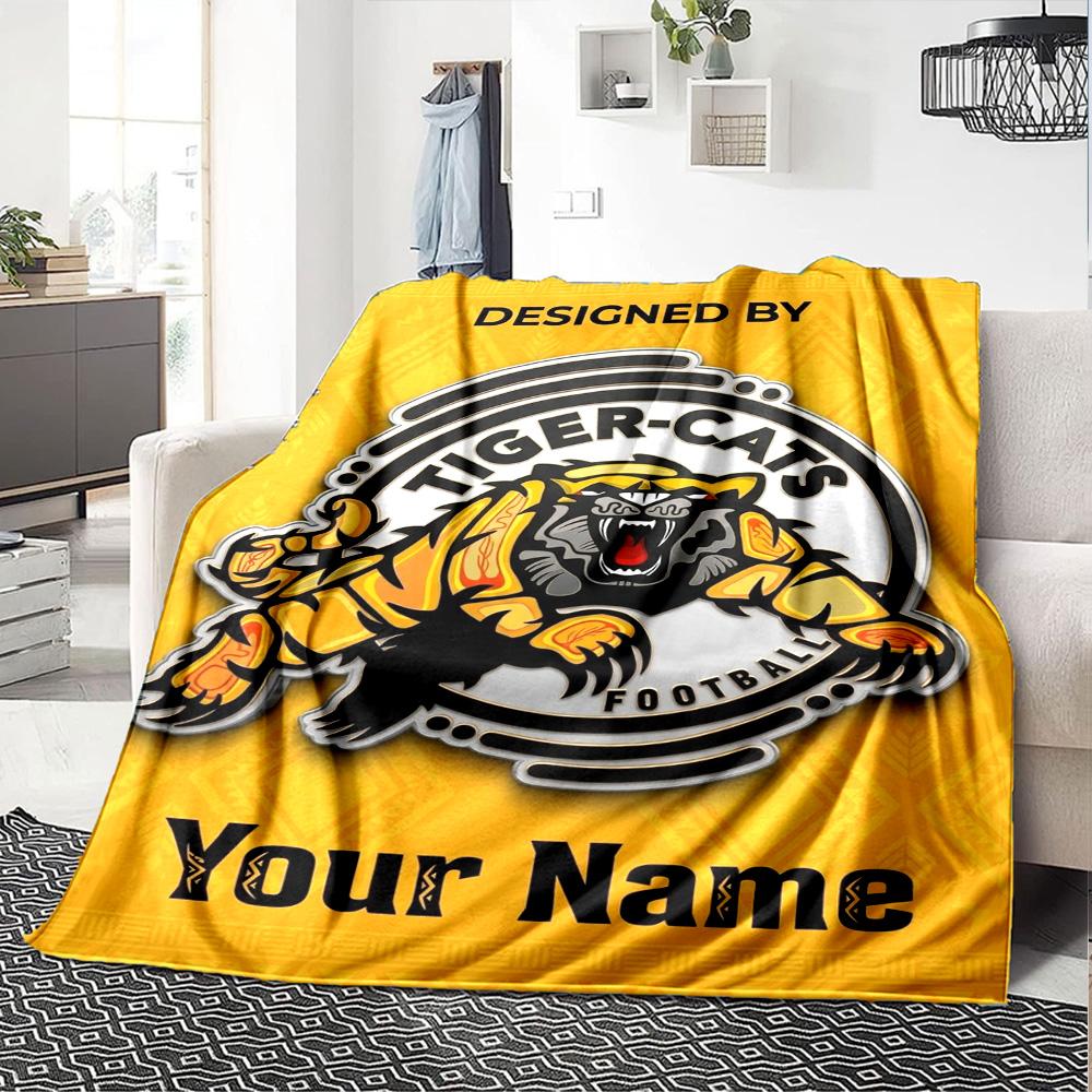 Name Custom Hamilton Tiger-Cats Print Flannel Blanket High Quality Warm Comfortable Cover for All Seasons Perfect for Gifts Home Decor