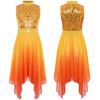 Girls Liturgical Dance Dress - Sleeveless Mock Neck Tunic with Asymmetrical Hem & Shiny Sequins for Worship Performance