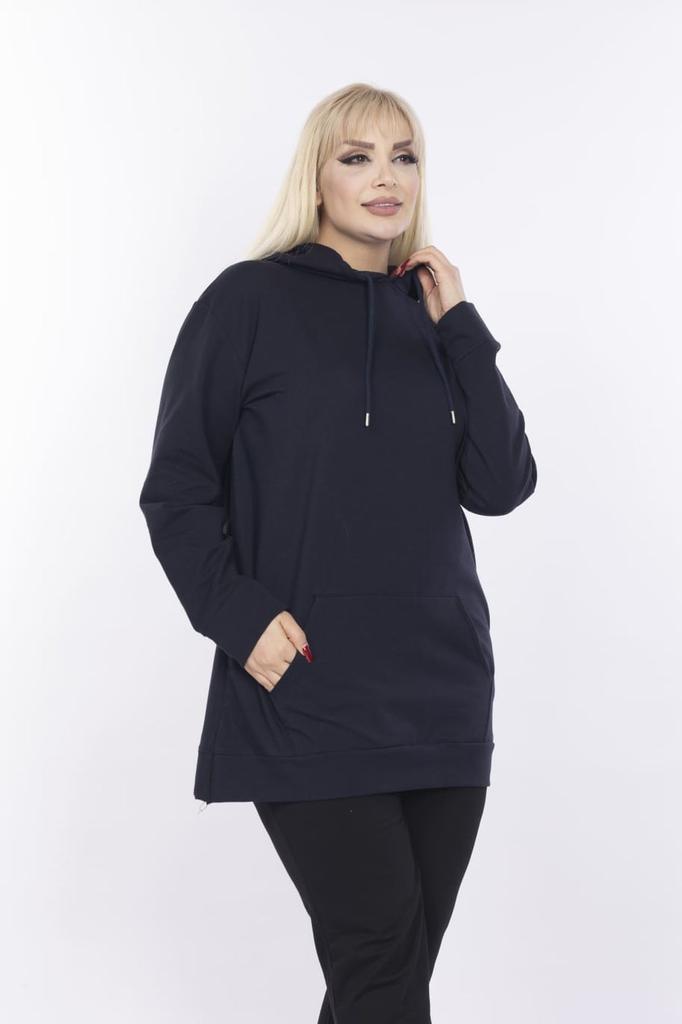 Damska Bluza w Stylu Oversize Odzież Plus Size Granatowa Bluza