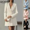 Women's Fashion Autumn Winter Solid Color Print Long Sleeve V-Neck Casual Dresses