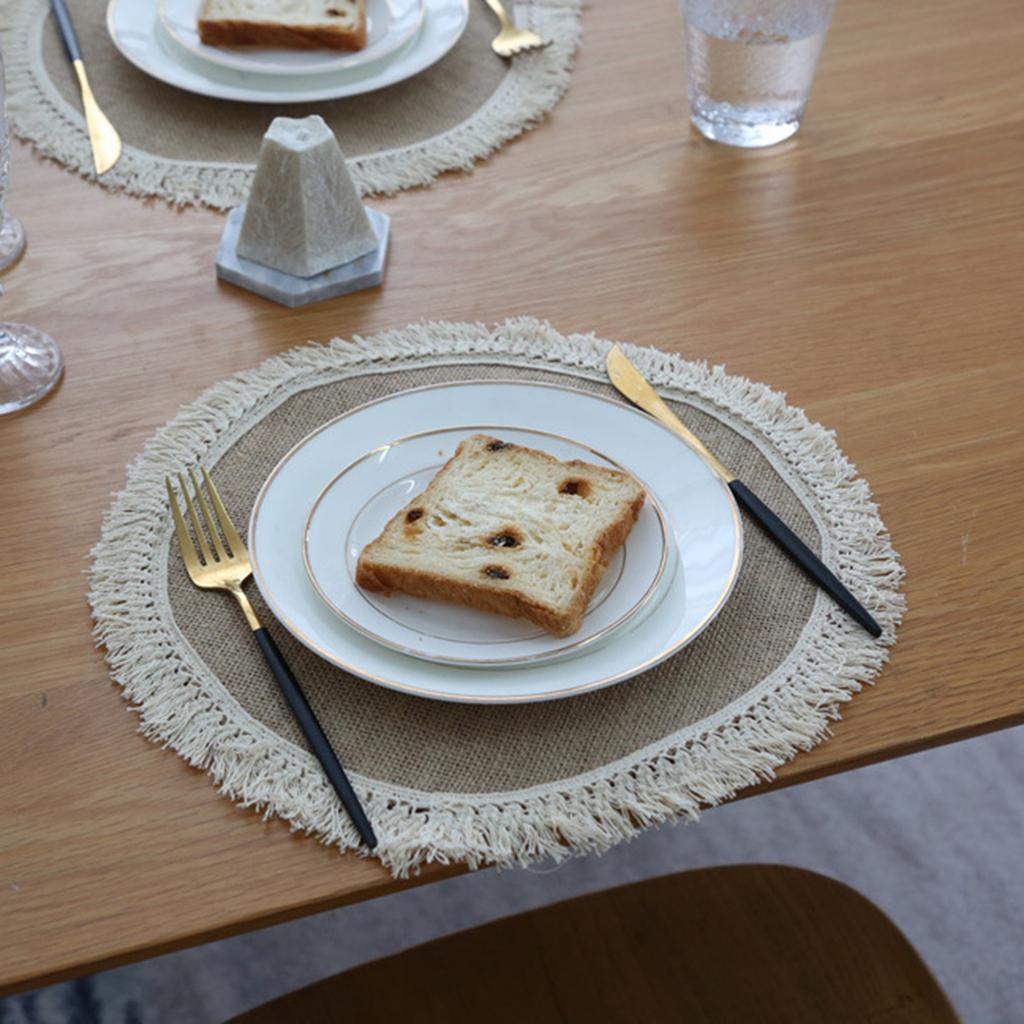 Round Placemats Linen Material Table Mat Drinking Coaster Heat Insulation Mat Round Table Mats for Kitchen Restaurant