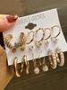 European & American Retro Geometric Hammered Textured Earrings 6-Piece Set: Creative Heart Diamond Stud & Alloy Earrings
