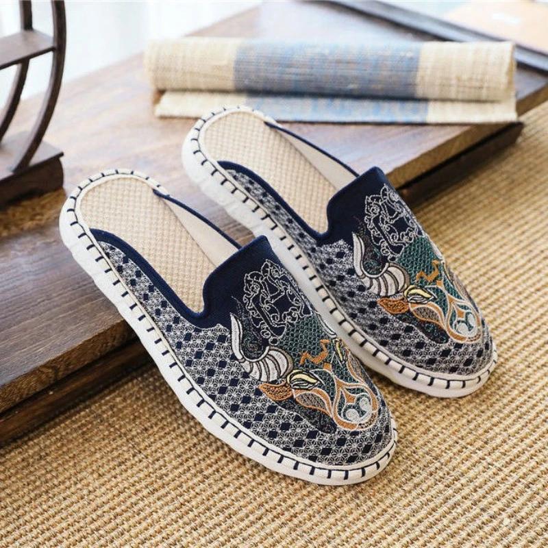 Fashion Outdoor Half Shoes Slippers for Men Genuine Leathe Mules Elegant Fun Designer Luxury Low Price Trend 2025 Original Summer Sale