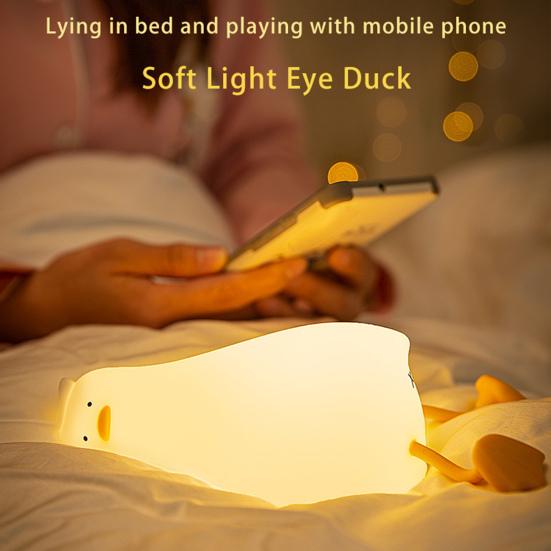 Night Light Lying Flat Duck Night Lamp Soft Warm LED Nightlight with Adjustable Brightness Portable Kids Bedside Toy Light Rechargeable Nursery Lamp