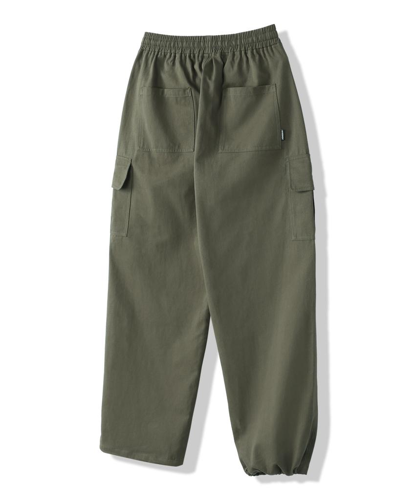 MODERMENT Semi-Wide String Cotton Cargo Pants [Khaki]