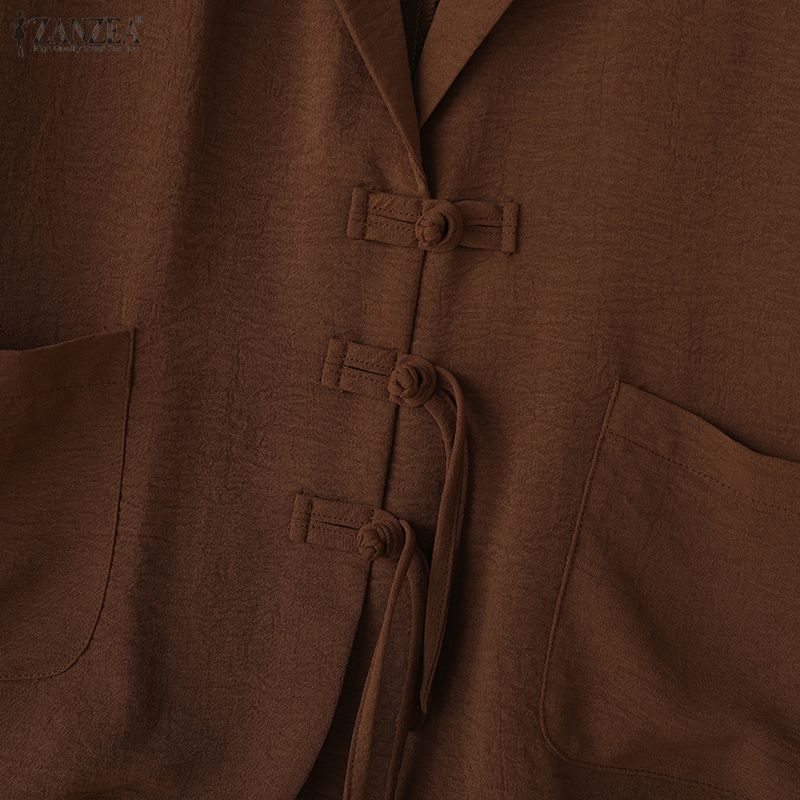 ZANZEA Women Casual Notched Lapel Loose Long Sleeve Thin Cardigan Blouse