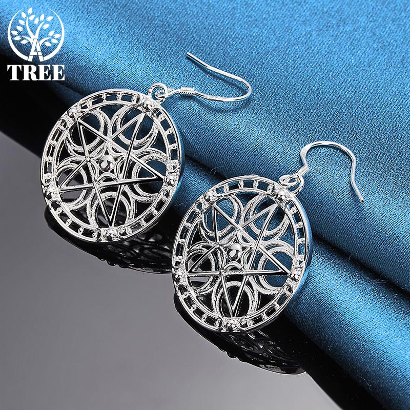 925 Sterling Silver Round Star Pendant Earring Jewelry