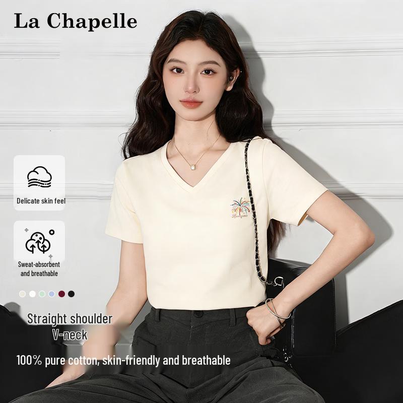 

La Chapelle Women s V-Neck Heavyweight Cotton T-Shirt 2XL
