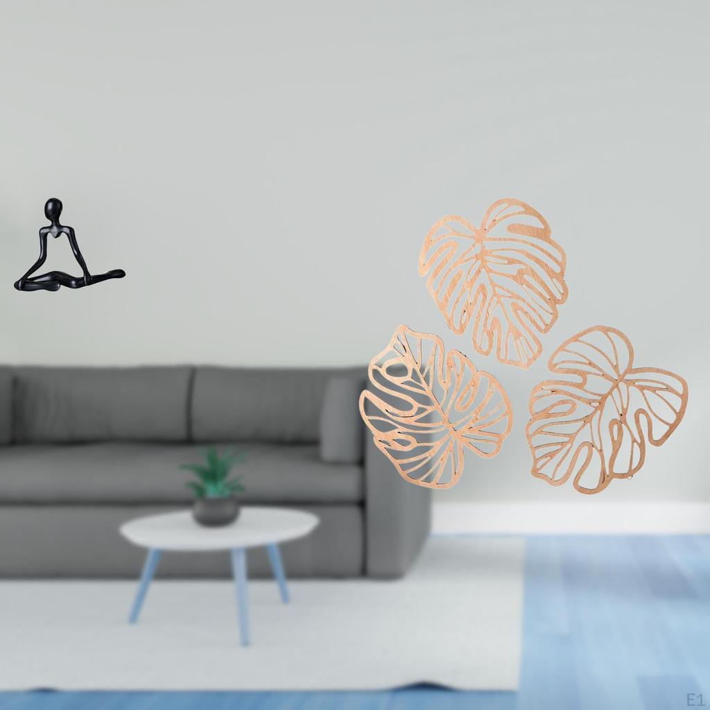 Creative Abstract Thinker Statue And Palm Leaves Wood Wall Decor Unique Decorative Figurine for